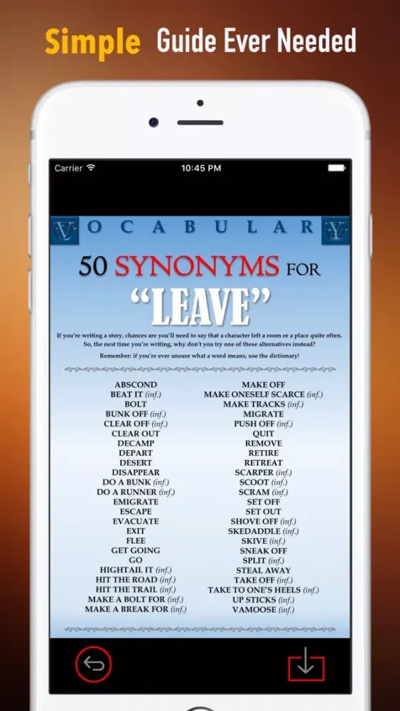 Ảnh chụp màn hình của English Synonyms Dictionary and Flashcards Guide