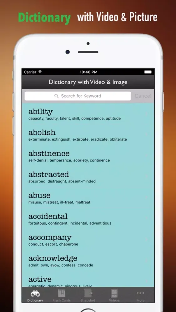 Ảnh chụp màn hình của English Synonyms Dictionary and Flashcards Guide