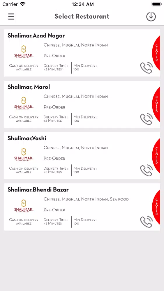 Tangkapan skrin Shalimar Restaurants