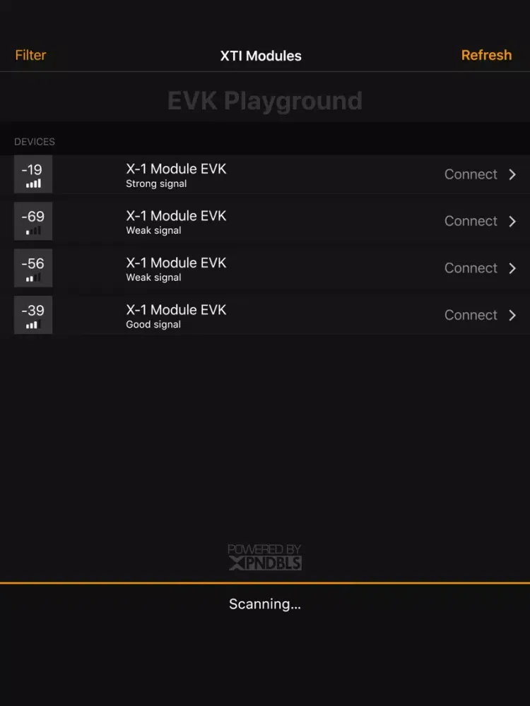 Tangkapan layar XTI EVK Connect iPad 