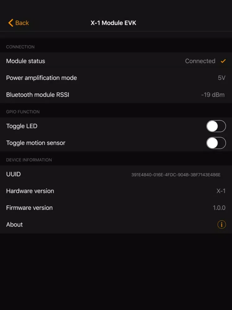 Tangkapan layar XTI EVK Connect iPad 