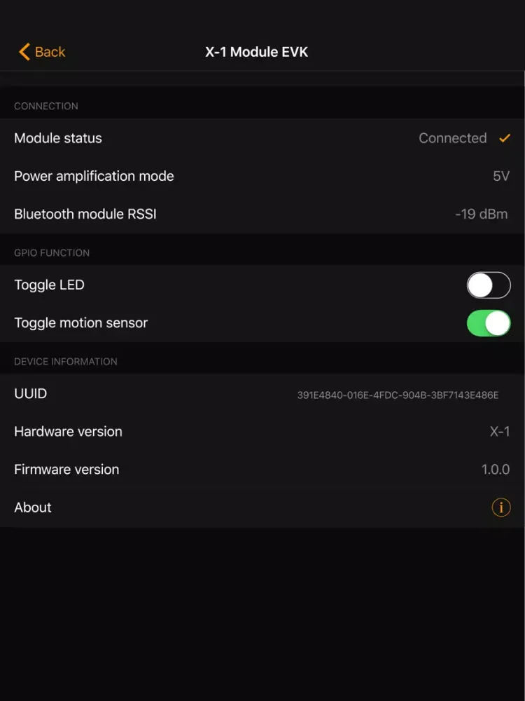 Tangkapan layar XTI EVK Connect iPad 