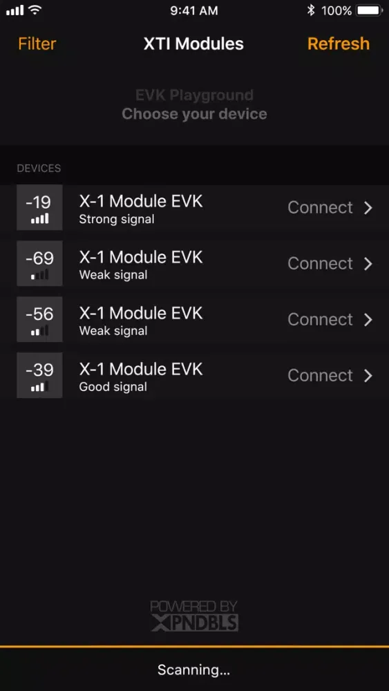 Tangkapan layar XTI EVK Connect
