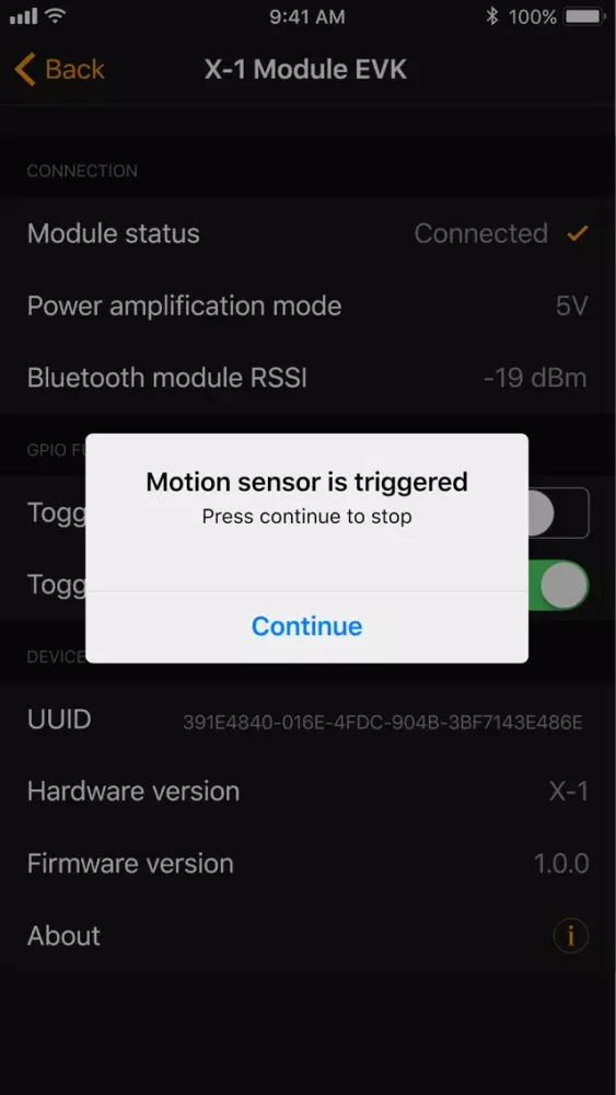 Tangkapan layar XTI EVK Connect