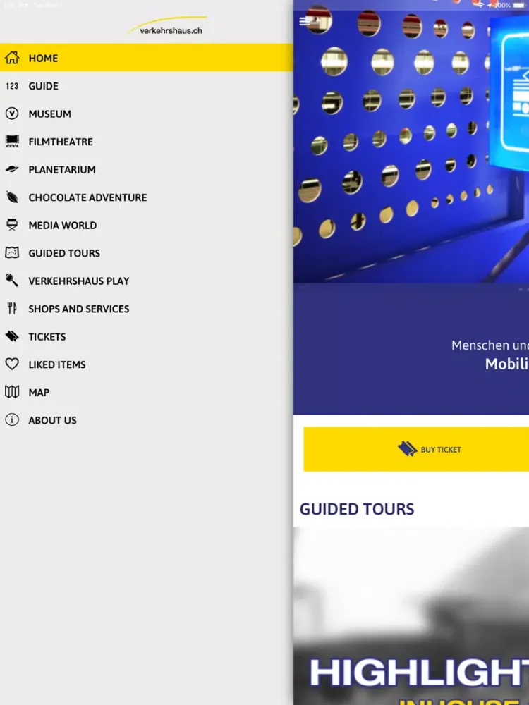 Tangkapan layar Verkehrshaus App iPad 