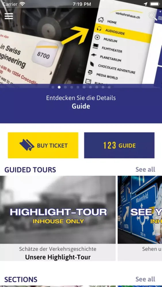 Tangkapan layar Verkehrshaus App