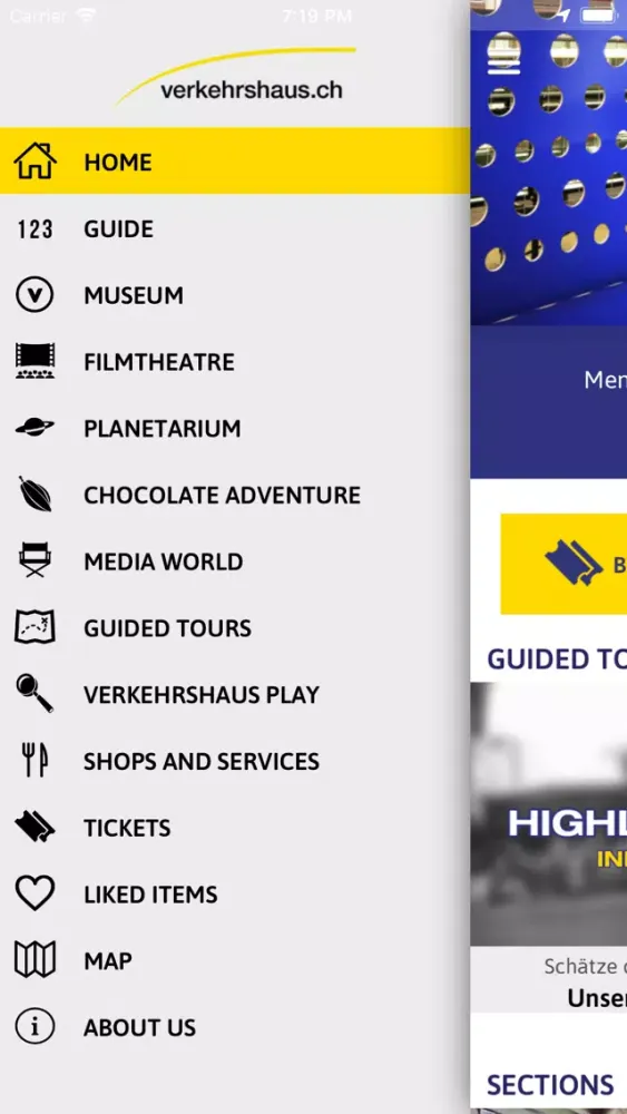 Tangkapan layar Verkehrshaus App