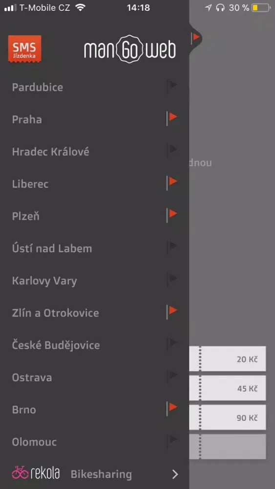 Captures d'écran de SMS Jízdenka