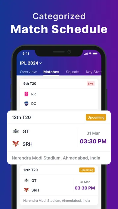Tangkapan skrin CricScore : Live Score & News
