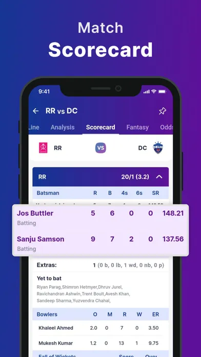 Tangkapan skrin CricScore : Live Score & News