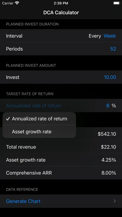 ภาพหน้าจอของ DCA Income Calculator