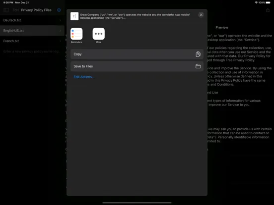 Privacy Policy Maker iPad  Screenshots