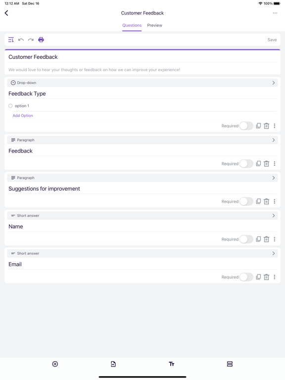 ภาพหน้าจอของ Forms App for Google Docs iPad 