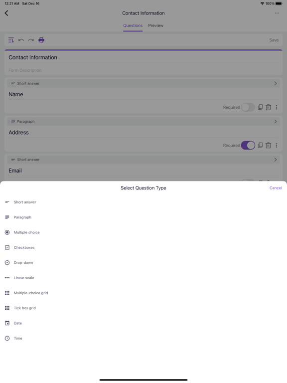 ภาพหน้าจอของ Forms App for Google Docs iPad 