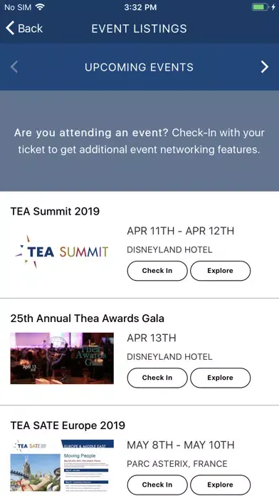 TEA Events Screenshots
