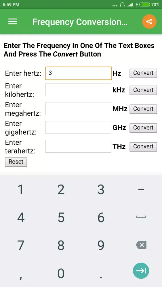 Capturas de tela do Frequency Converter