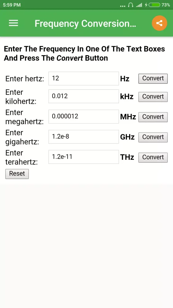 Capturas de tela do Frequency Converter