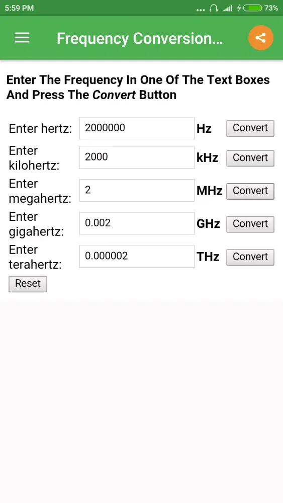 Capturas de tela do Frequency Converter