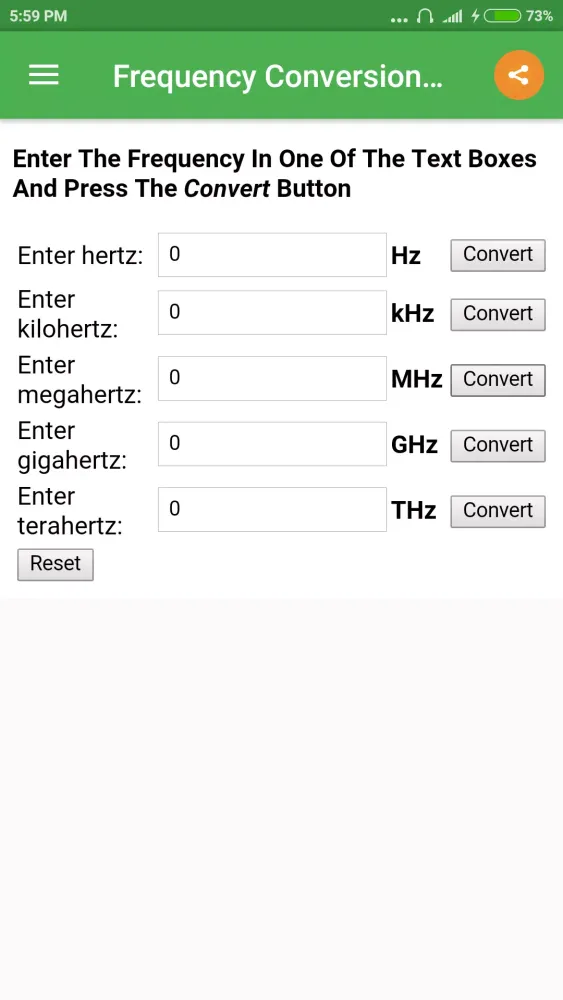 Capturas de tela do Frequency Converter