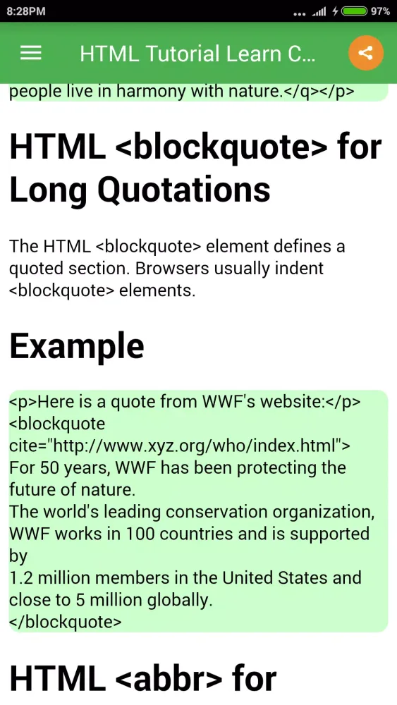 HTML Tutorial Screenshots