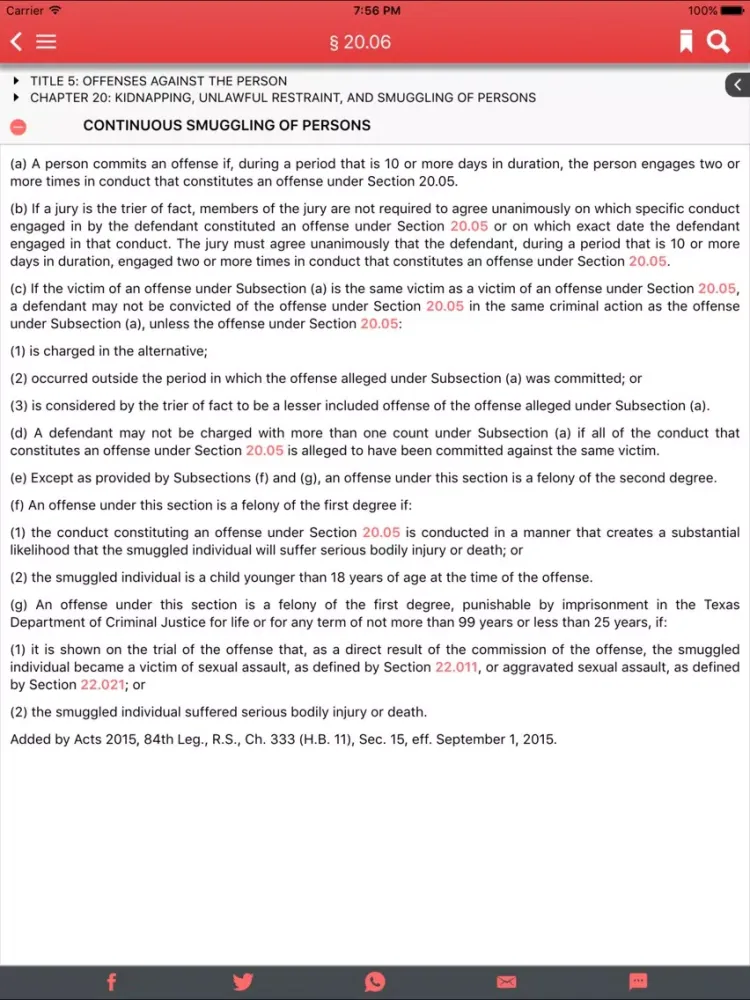 Screenshot di Texas Code of Criminal Procedure 2017 iPad 