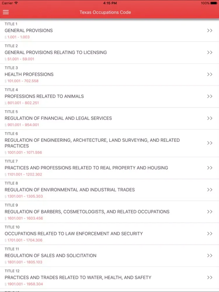 Tangkapan skrin Texas Occupations Code 2017 iPad 