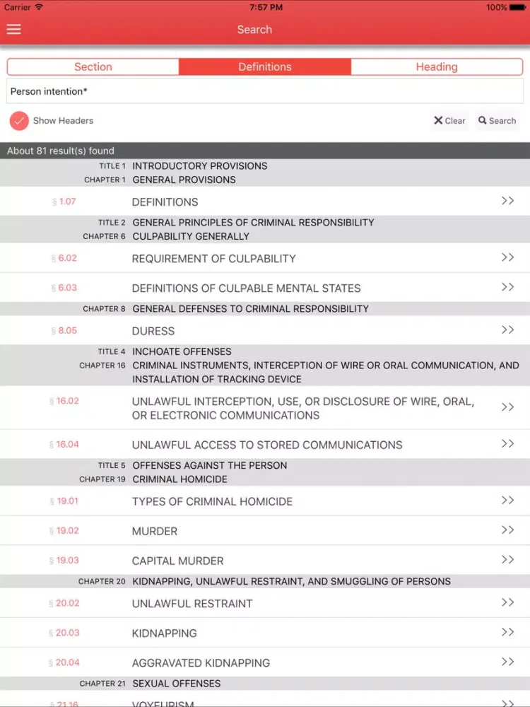 Tangkapan skrin Texas Occupations Code 2017 iPad 