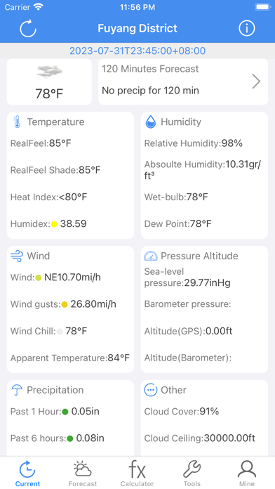 Tangkapan skrin Meteo Calc: Weather Forecast