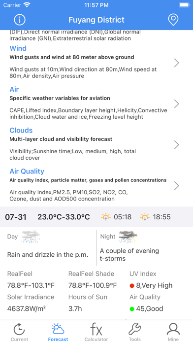 Tangkapan skrin Meteo Calc: Weather Forecast