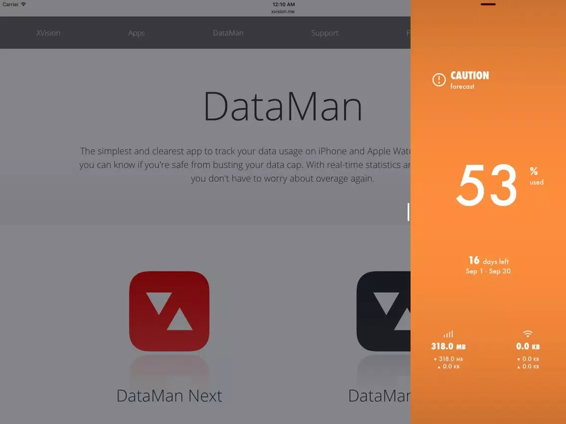 Tangkapan skrin DataMan Pro for iPad iPad 