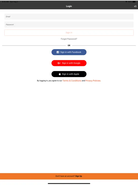 Tangkapan skrin xS Sign-in iPad 