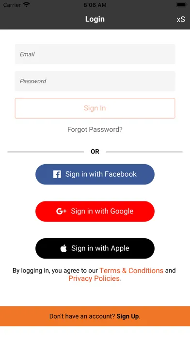 Tangkapan skrin xS Sign-in