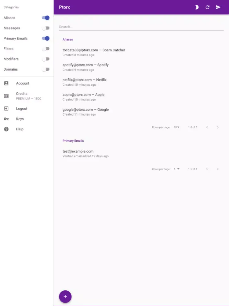Ptorx - Email Aliases iPad 应用截图