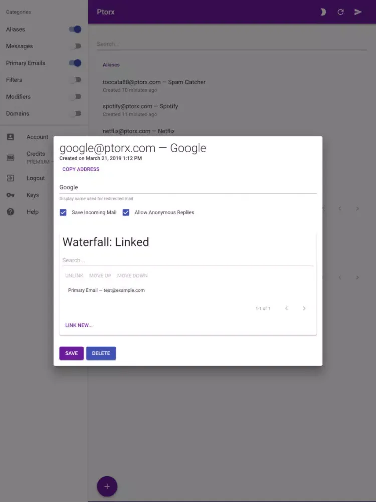 Ptorx - Email Aliases iPad 应用截图