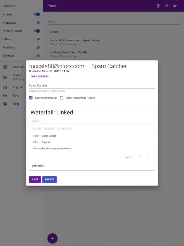 Ptorx - Email Aliases iPad 应用截图