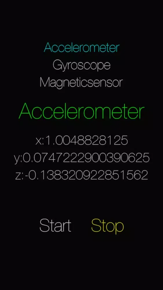 Tangkapan skrin Catkun Accelerometer Gyroscope Magneticsensor
