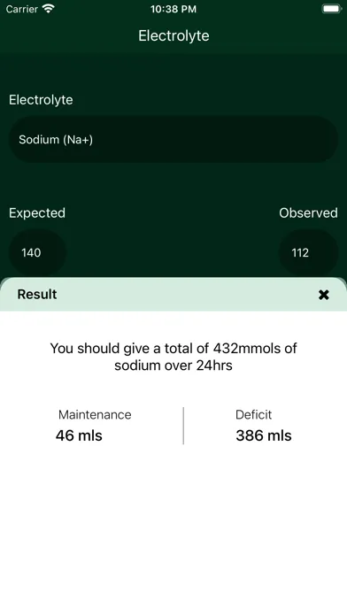 Fluid-Electrolyte Calculator Screenshots