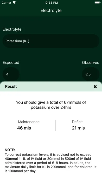 Fluid-Electrolyte Calculator Screenshots