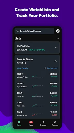 Captures d'écran de Yahoo Finance: Stock News