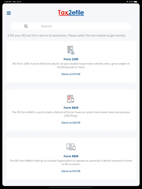 Ảnh chụp màn hình của Tax2efile iPad 