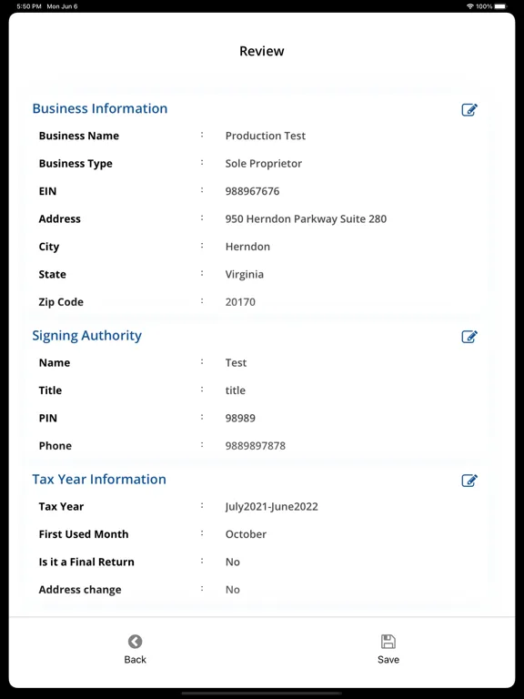 Ảnh chụp màn hình của Tax2efile iPad 