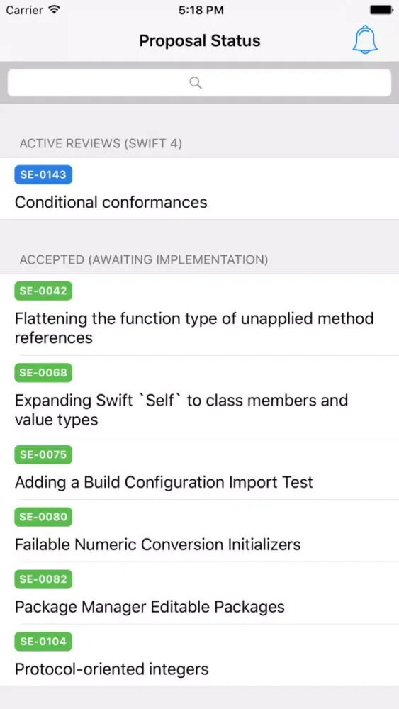 Tangkapan layar SPS - a tracking tool for Swift proposal status