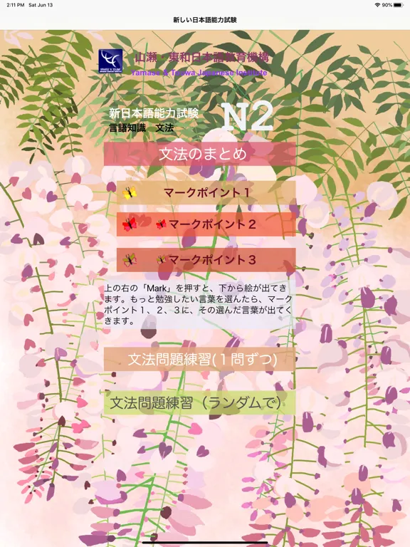 Tangkapan skrin JLPT N2 文法 iPad 