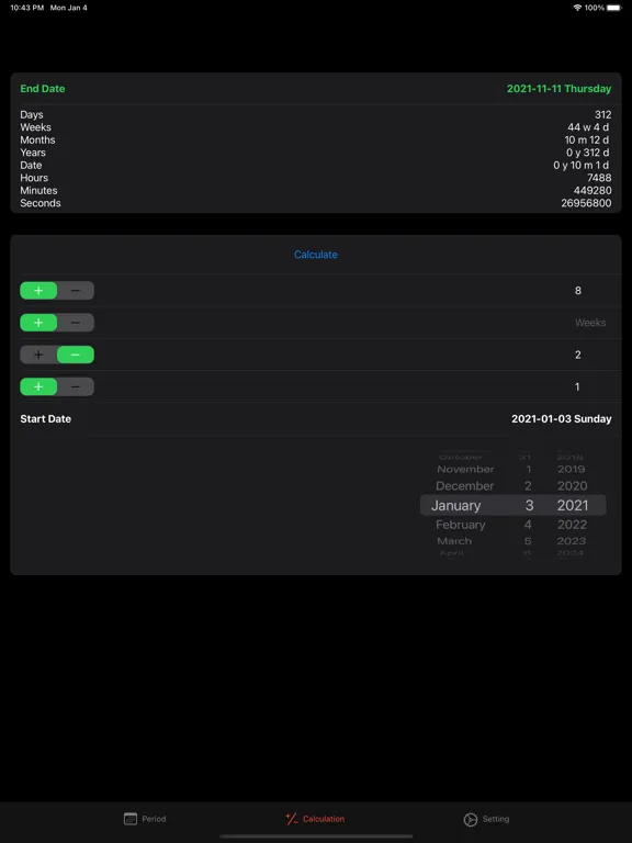 Date calculator asst iPad  سکرین شاٹس