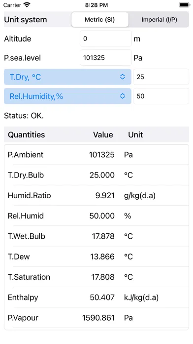 ภาพหน้าจอของ FlyCarpet Psychrometric Calc