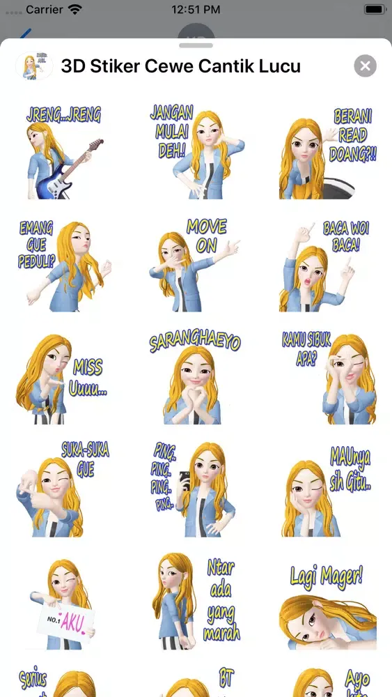 ภาพหน้าจอของ 3D Stiker Cewe Cantik Lucu