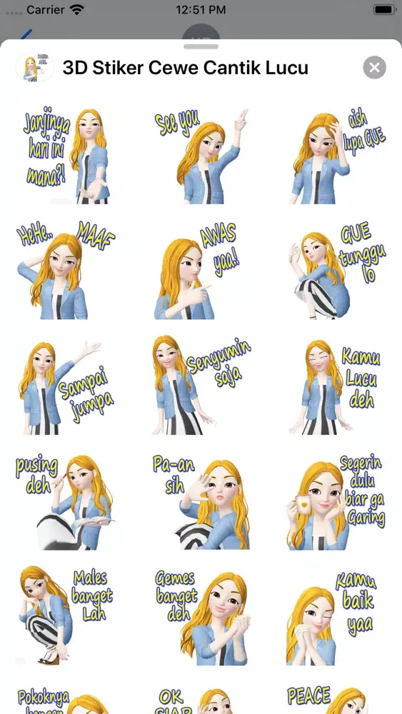 ภาพหน้าจอของ 3D Stiker Cewe Cantik Lucu
