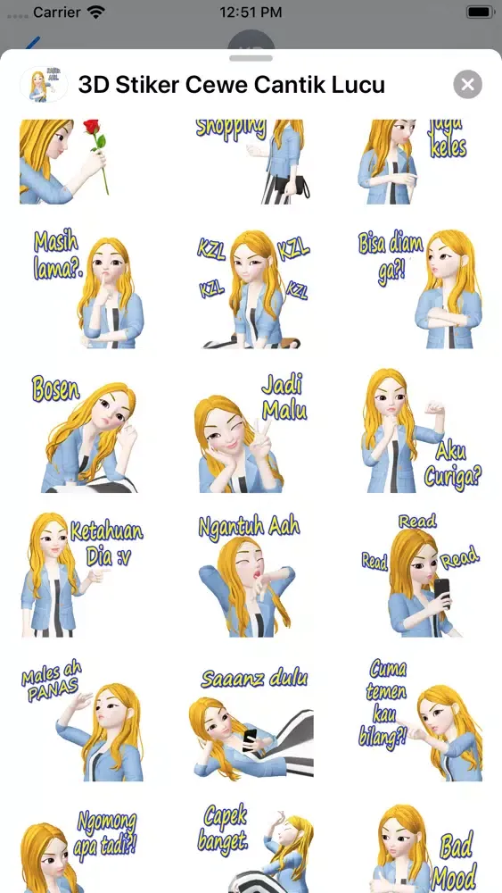 ภาพหน้าจอของ 3D Stiker Cewe Cantik Lucu