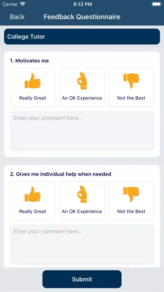 Learners Feedback Screenshots