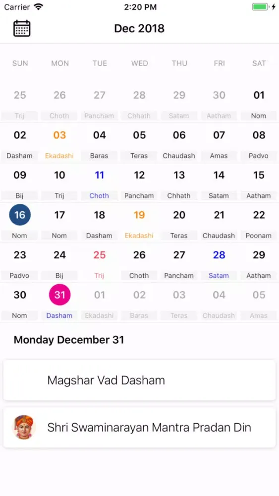 Zrzuty ekranu Haridham Calendar